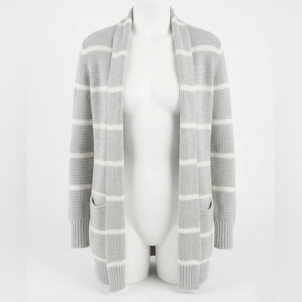 Athleta Coastal Gray and White Striped Knit Cardigan Size XXS Oversized